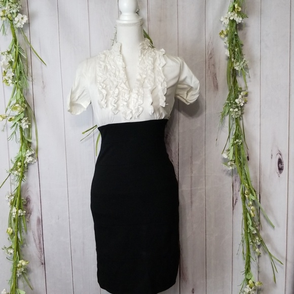 Max & Cleo sz 2 Sheath Black White Ruffle Dress - Picture 7 of 7